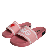 Dolce & Gabbana Pink Leather I Love D&G Sandals Slides Shoes