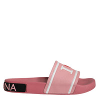 Dolce & Gabbana Pink Leather I Love D&G Sandals Slides Shoes