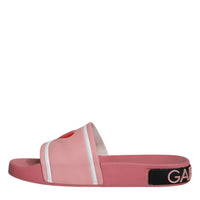 Dolce & Gabbana Pink Leather I Love D&G Sandals Slides Shoes