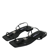 Dolce & Gabbana Black Leather Logo Ankle Strap Keira Sandals Shoes