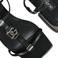 Dolce & Gabbana Black Leather Logo Ankle Strap Keira Sandals Shoes