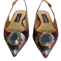 Dolce & Gabbana Multicolor Jacquard Crystal Flats Slingback Shoes