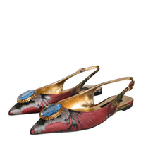 Dolce & Gabbana Multicolor Jacquard Crystal Flats Slingback Shoes