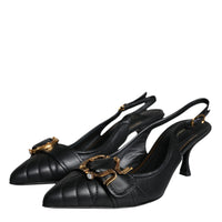 Dolce & Gabbana Black Devotion Leather Heels Slingback Shoes