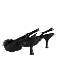 Dolce & Gabbana Black Devotion Leather Heels Slingback Shoes