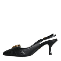 Dolce & Gabbana Black Devotion Leather Heels Slingback Shoes