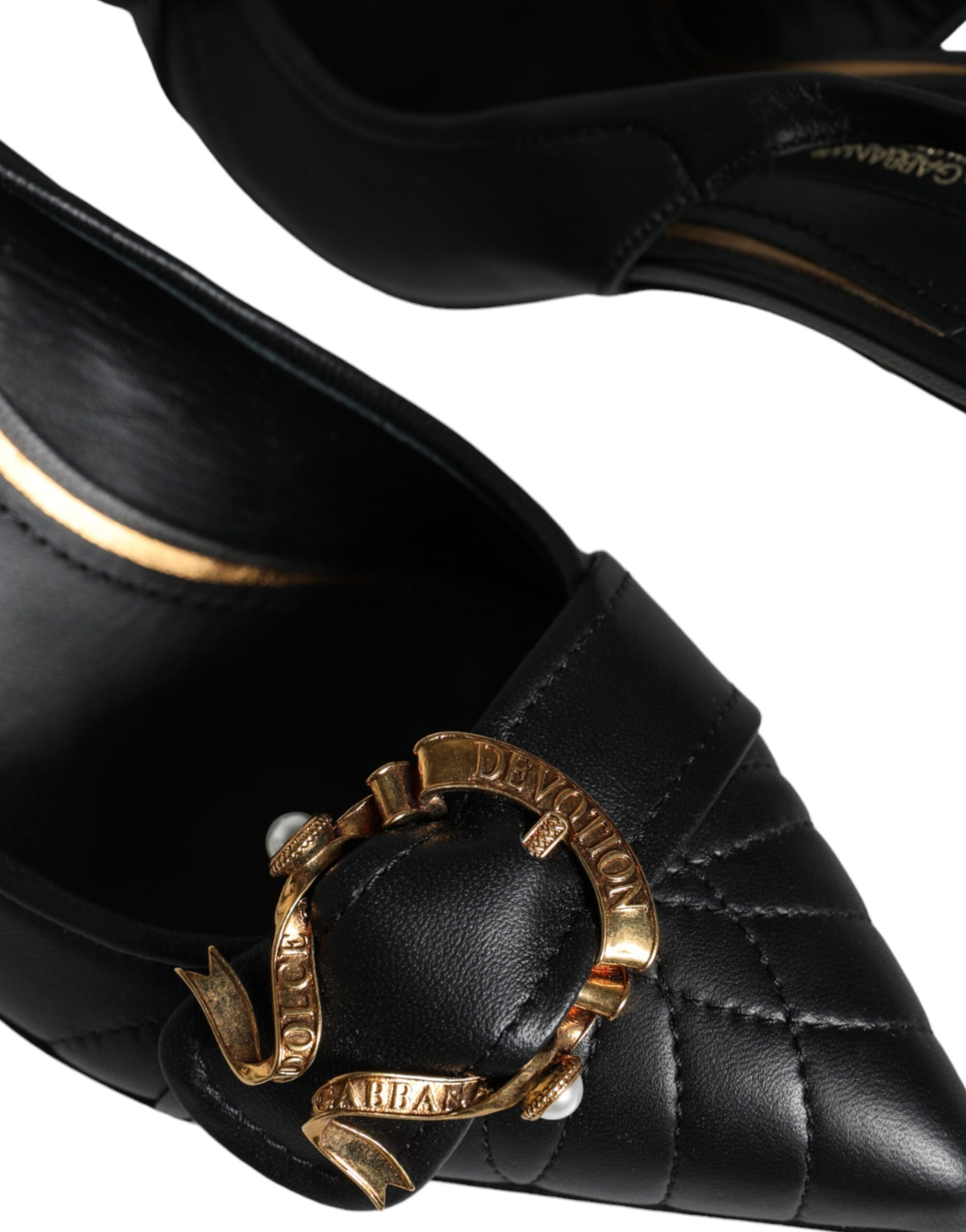 Dolce &amp; Gabbana Black Devotion Leather Heels Slingback Shoes