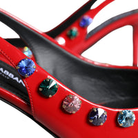 Dolce & Gabbana Red Leather Crystal Heels Slingback Shoes