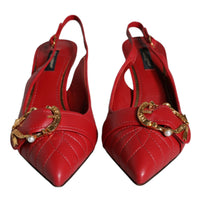 Dolce & Gabbana Red Devotion Leather Heels Slingback Shoes