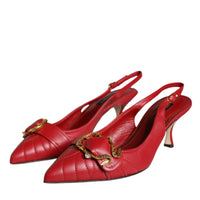 Dolce & Gabbana Red Devotion Leather Heels Slingback Shoes