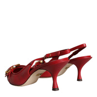 Dolce & Gabbana Red Devotion Leather Heels Slingback Shoes