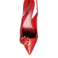 Dolce & Gabbana Red Devotion Leather Heels Slingback Shoes