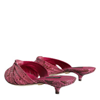 Dolce & Gabbana Pink Python Leather Kitten Heels Slides Shoes