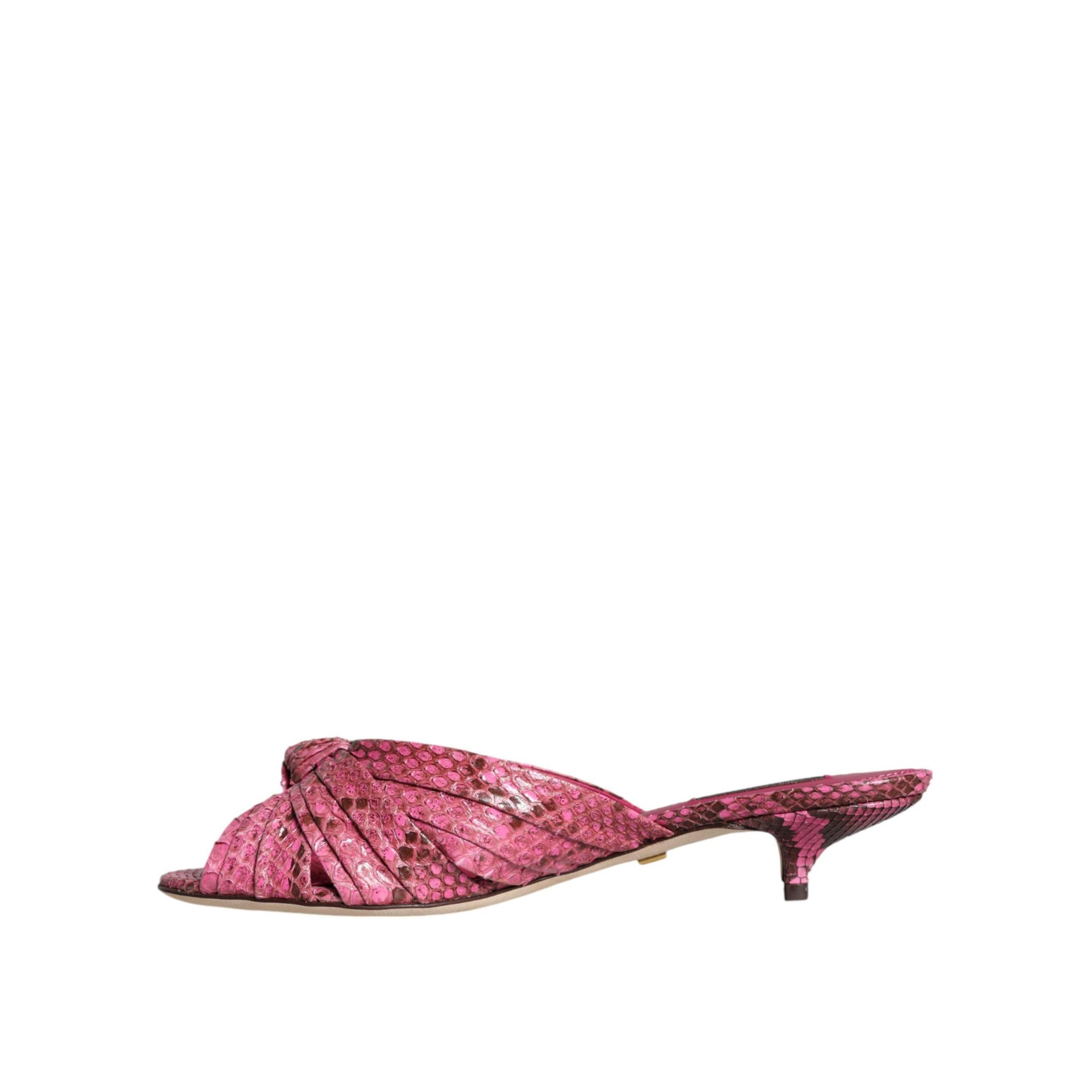 Dolce &amp; Gabbana Pink Python Leather Kitten Heels Slides Shoes