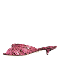 Dolce & Gabbana Pink Python Leather Kitten Heels Slides Shoes