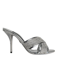 Dolce & Gabbana Silver Crystals Keira Heels Slides Shoes