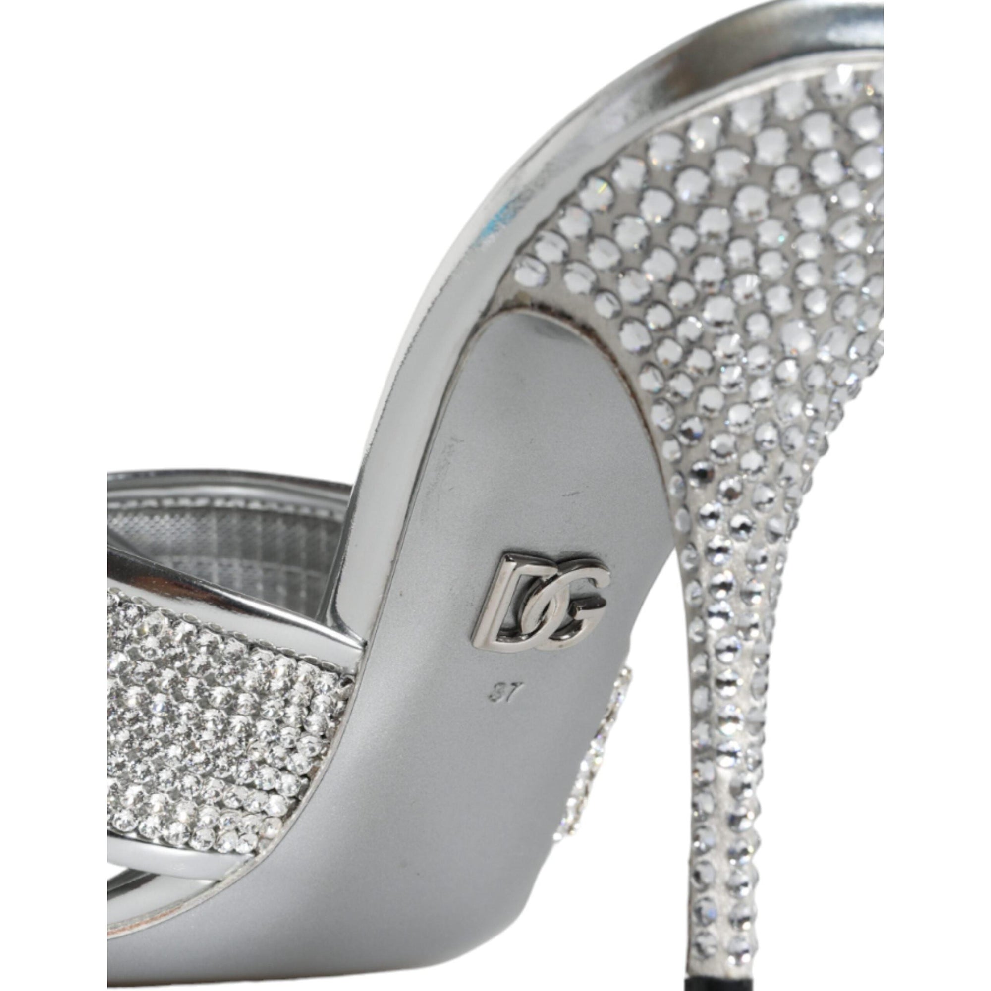 Dolce &amp; Gabbana Silver Crystals Keira Heels Slides Shoes