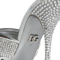 Dolce & Gabbana Silver Crystals Keira Heels Slides Shoes