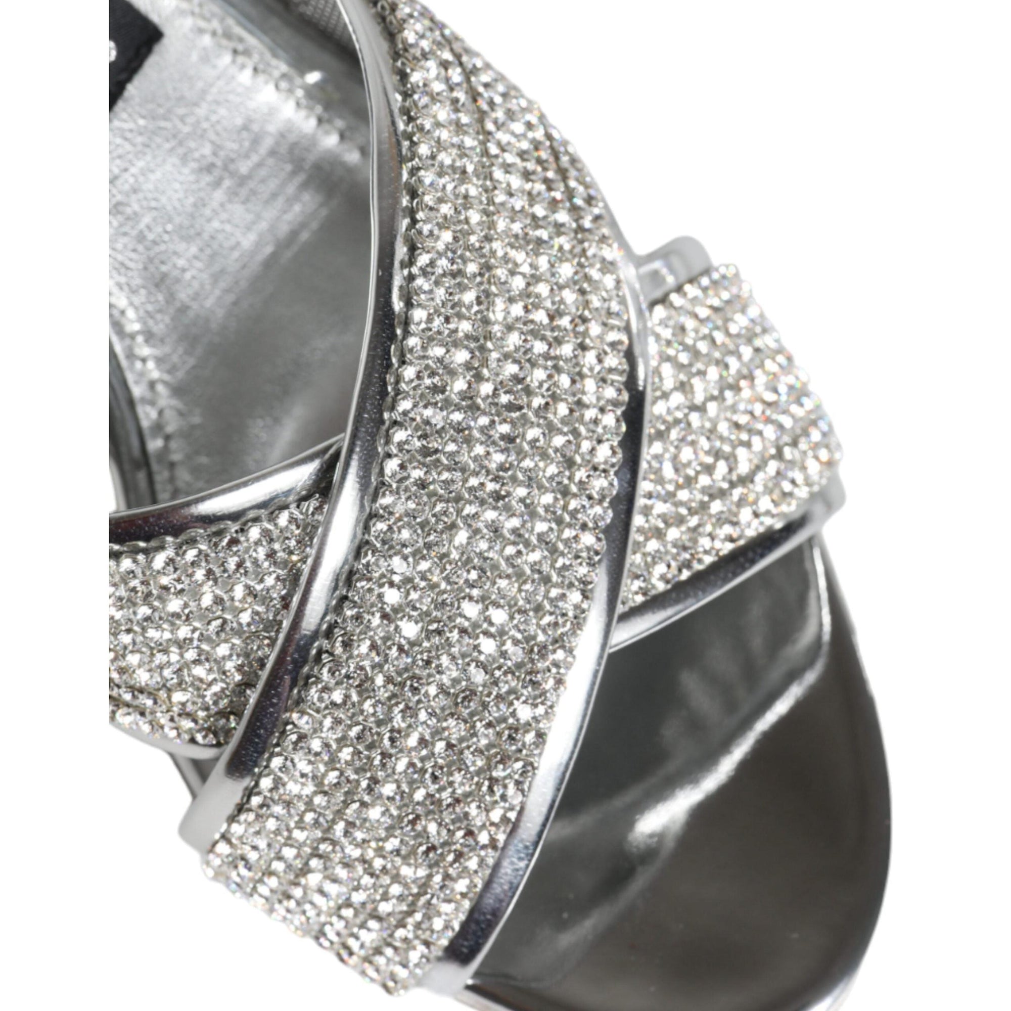 Dolce &amp; Gabbana Silver Crystals Keira Heels Slides Shoes