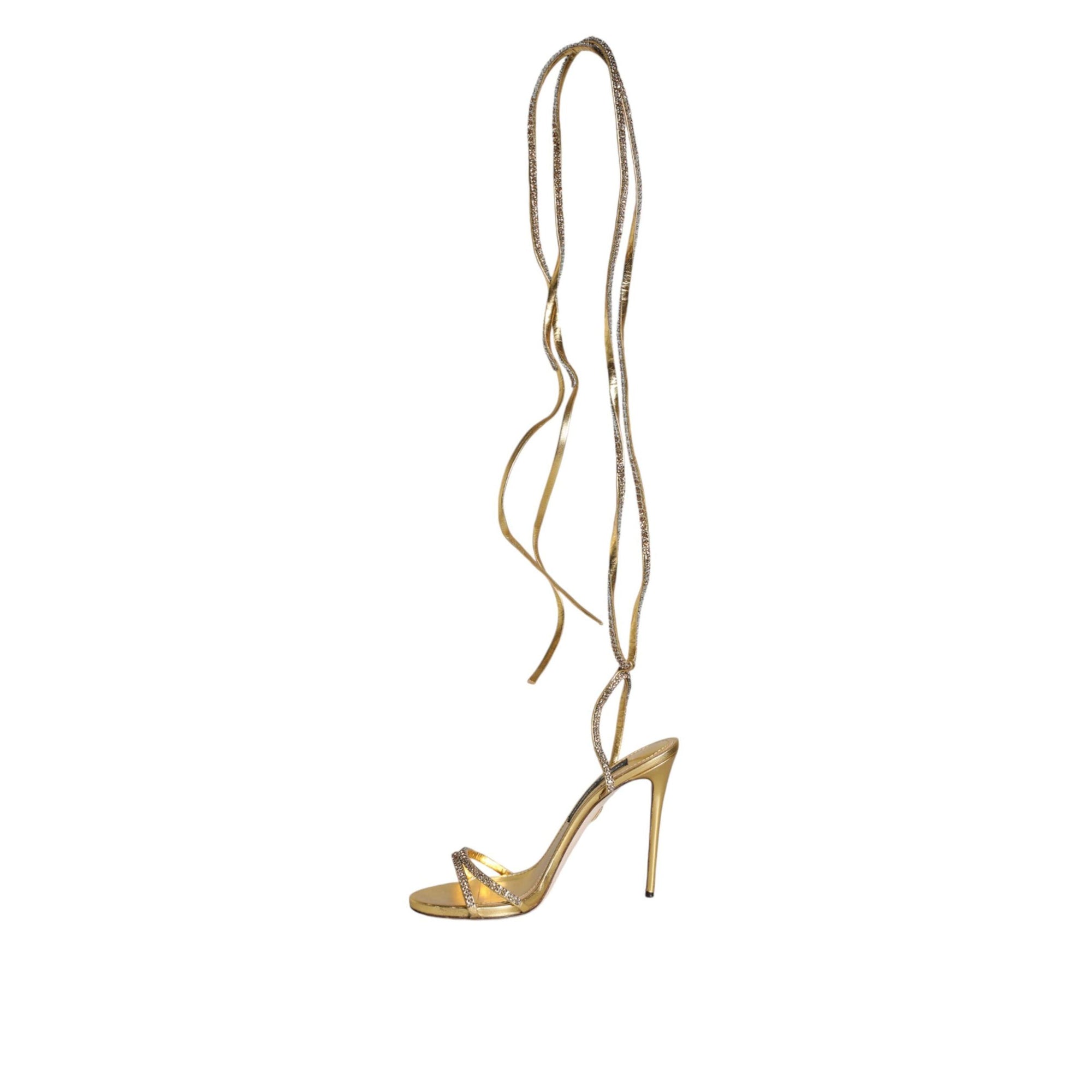 Dolce &amp; Gabbana Gold Crystals Keira Heels Sandals Shoes