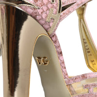 Dolce & Gabbana Pink Gold Leather Pumps T-strap Sandals Shoes