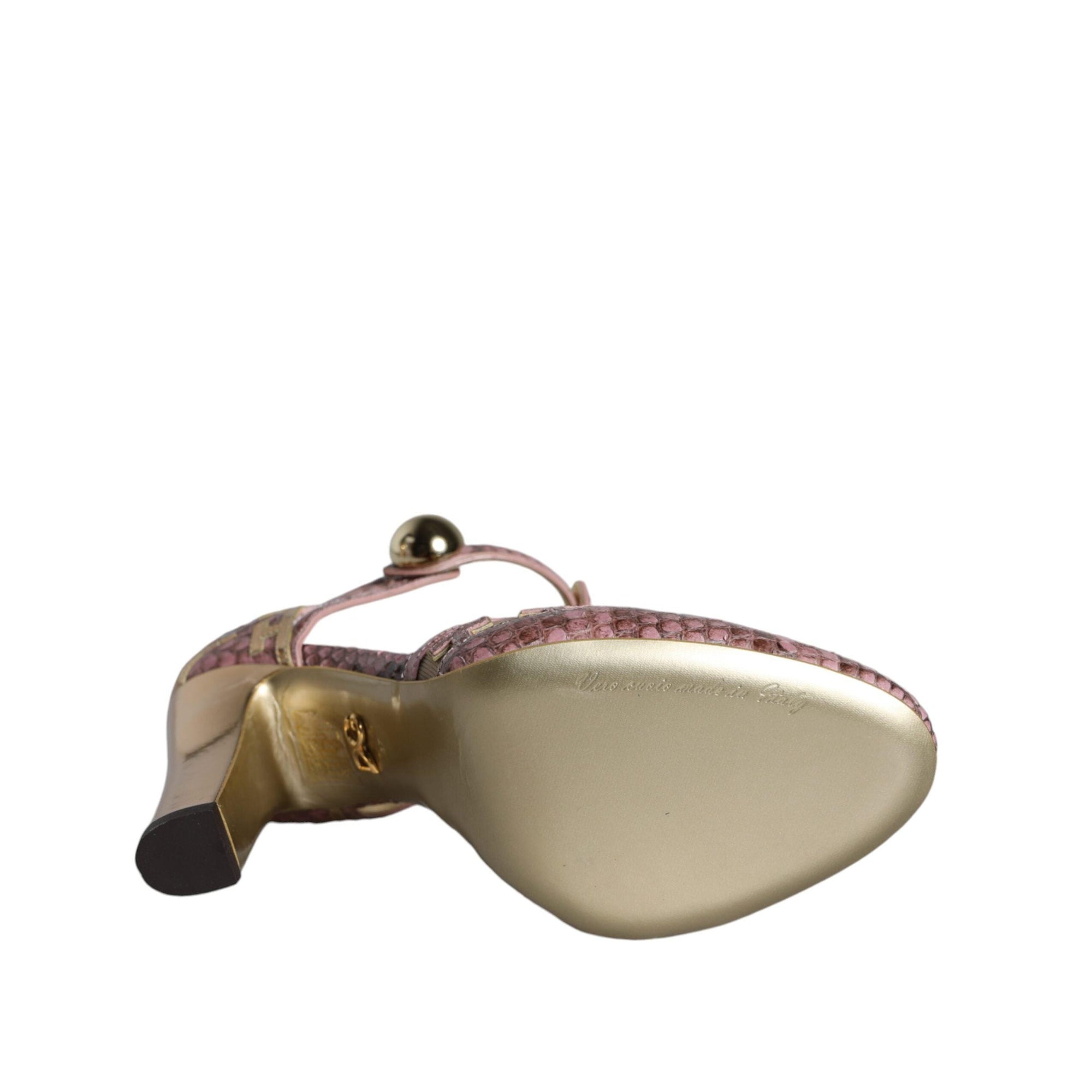 Dolce &amp; Gabbana Pink Gold Leather Pumps T-strap Sandals Shoes