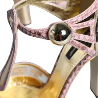 Dolce & Gabbana Pink Gold Leather Pumps T-strap Sandals Shoes