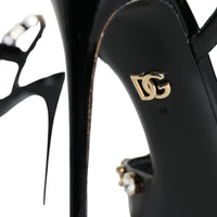 Dolce & Gabbana Black Leather Crystal Ankle Strap Sandals Shoes