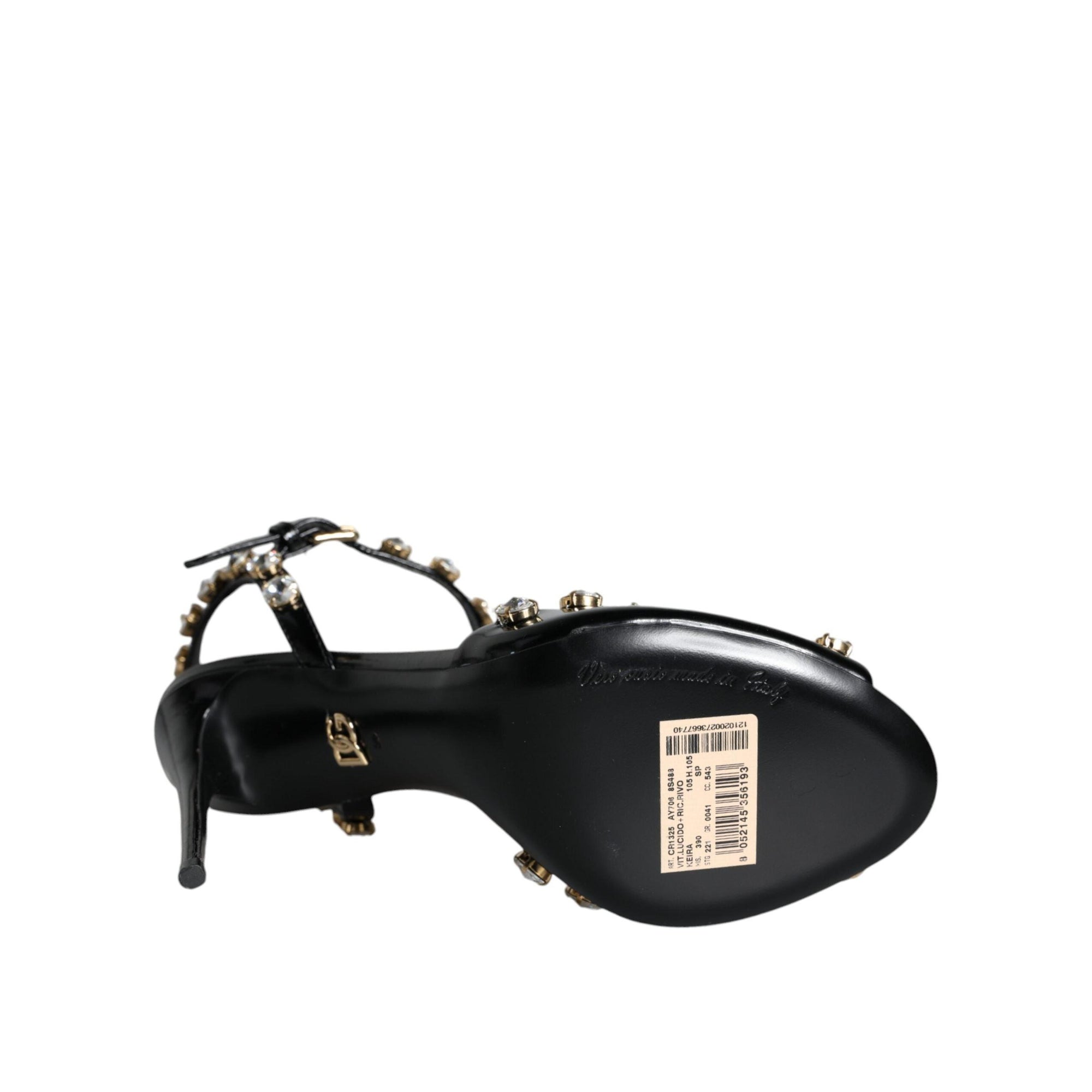 Dolce &amp; Gabbana Black Leather Crystal Ankle Strap Sandals Shoes