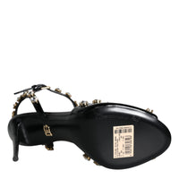 Dolce & Gabbana Black Leather Crystal Ankle Strap Sandals Shoes