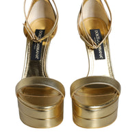 Dolce & Gabbana Gold Leather Platform Keira Sandals Shoes