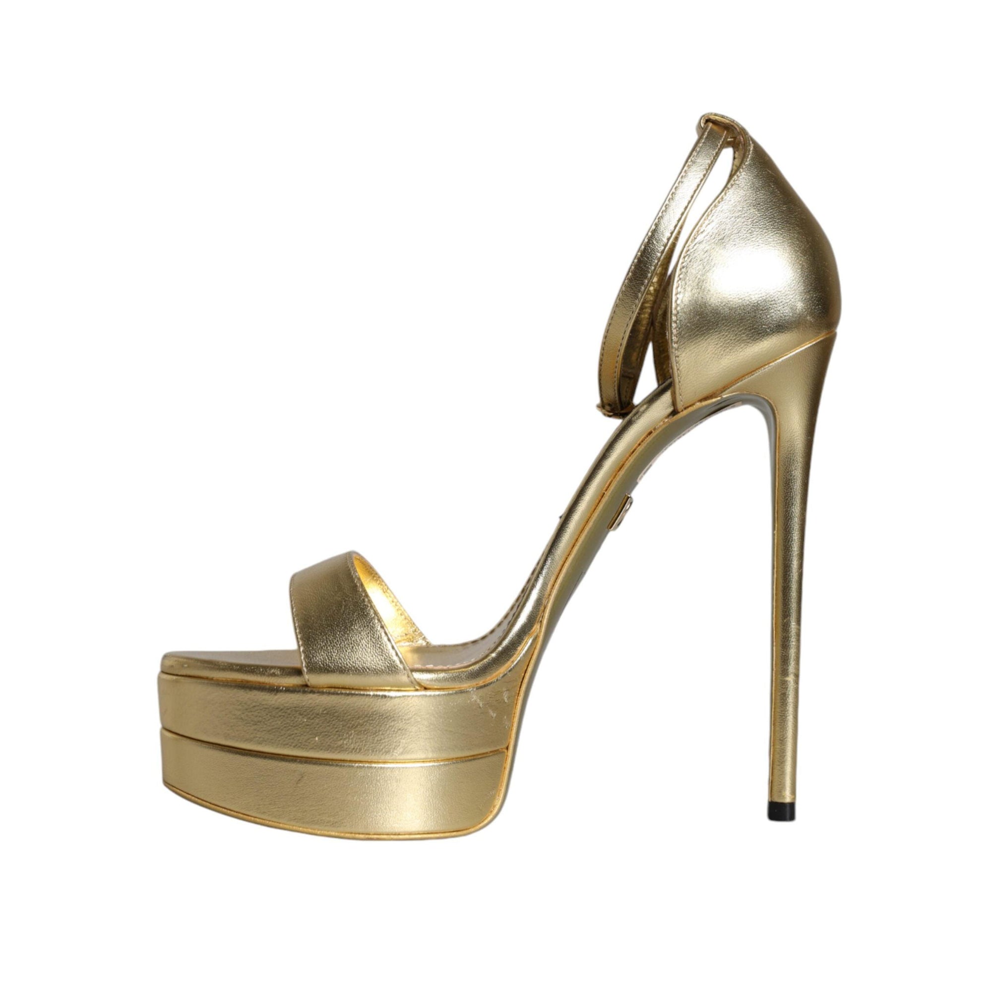 Dolce &amp; Gabbana Gold Leather Platform Keira Sandals Shoes