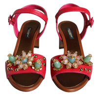 Dolce & Gabbana Fuchsia Leather Embellished Keira Sandals Shoes