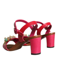 Dolce & Gabbana Fuchsia Leather Embellished Keira Sandals Shoes