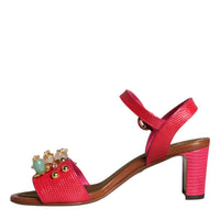 Dolce & Gabbana Fuchsia Leather Embellished Keira Sandals Shoes