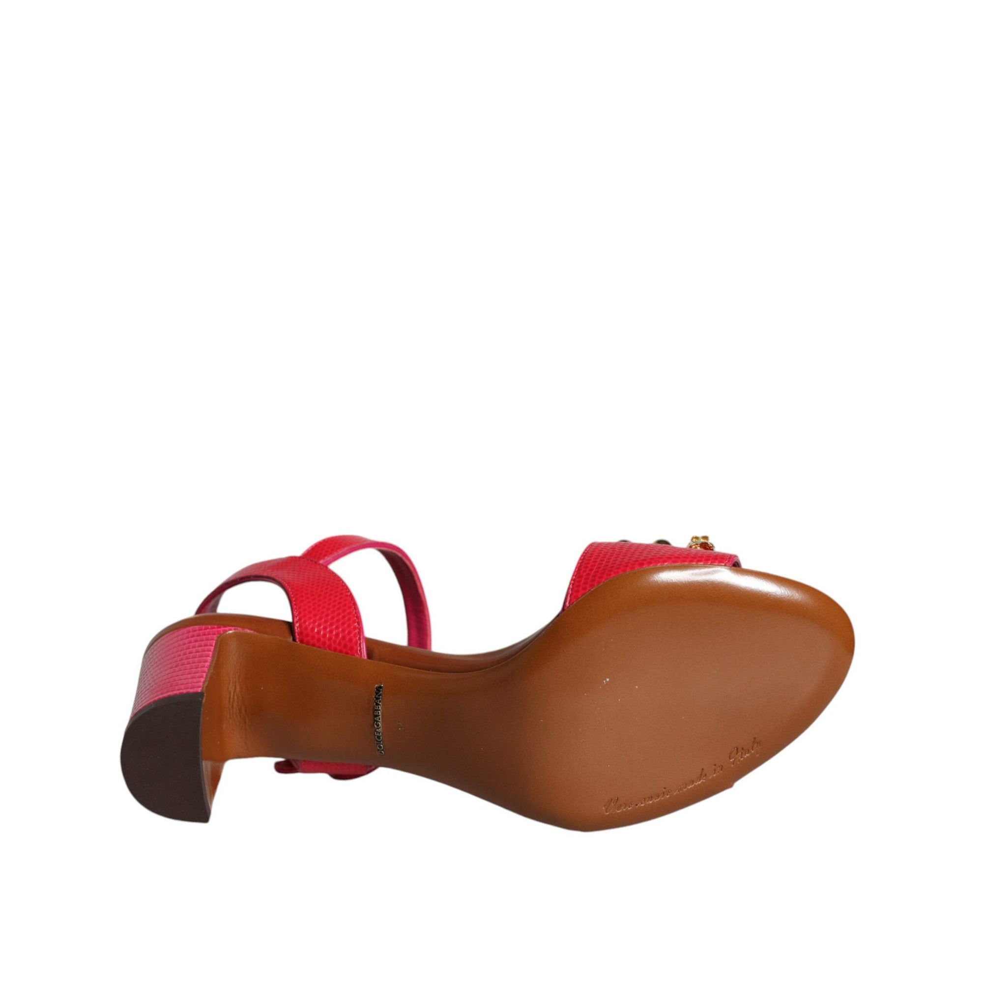 Dolce &amp; Gabbana Fuchsia Leather Embellished Keira Sandals Shoes