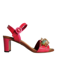 Dolce & Gabbana Fuchsia Leather Embellished Keira Sandals Shoes