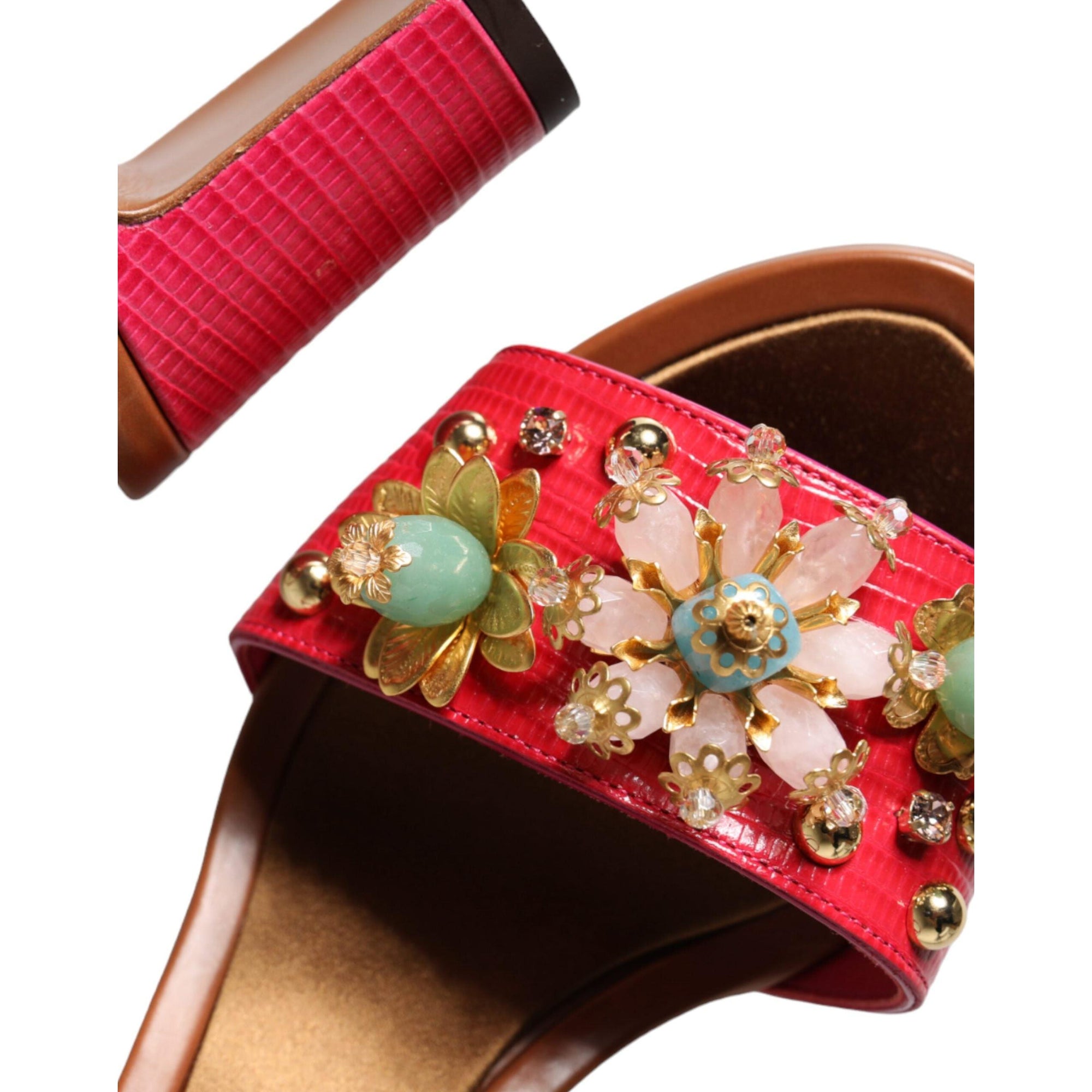 Dolce &amp; Gabbana Fuchsia Leather Embellished Keira Sandals Shoes