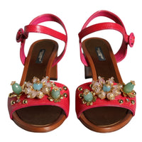 Dolce & Gabbana Fuchsia Leather Embellished Keira Sandals Shoes