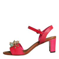 Dolce & Gabbana Fuchsia Leather Embellished Keira Sandals Shoes