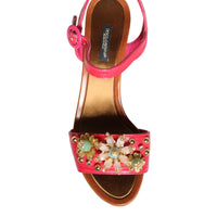 Dolce & Gabbana Fuchsia Leather Embellished Keira Sandals Shoes