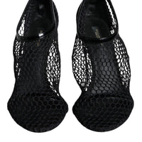 Dolce & Gabbana Black Mesh Leather Heels Keira Sandals Shoes