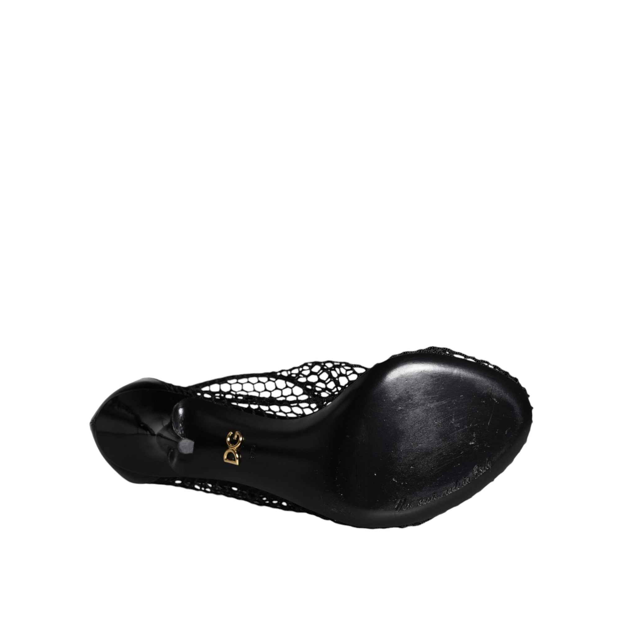 Dolce &amp; Gabbana Black Mesh Leather Heels Keira Sandals Shoes