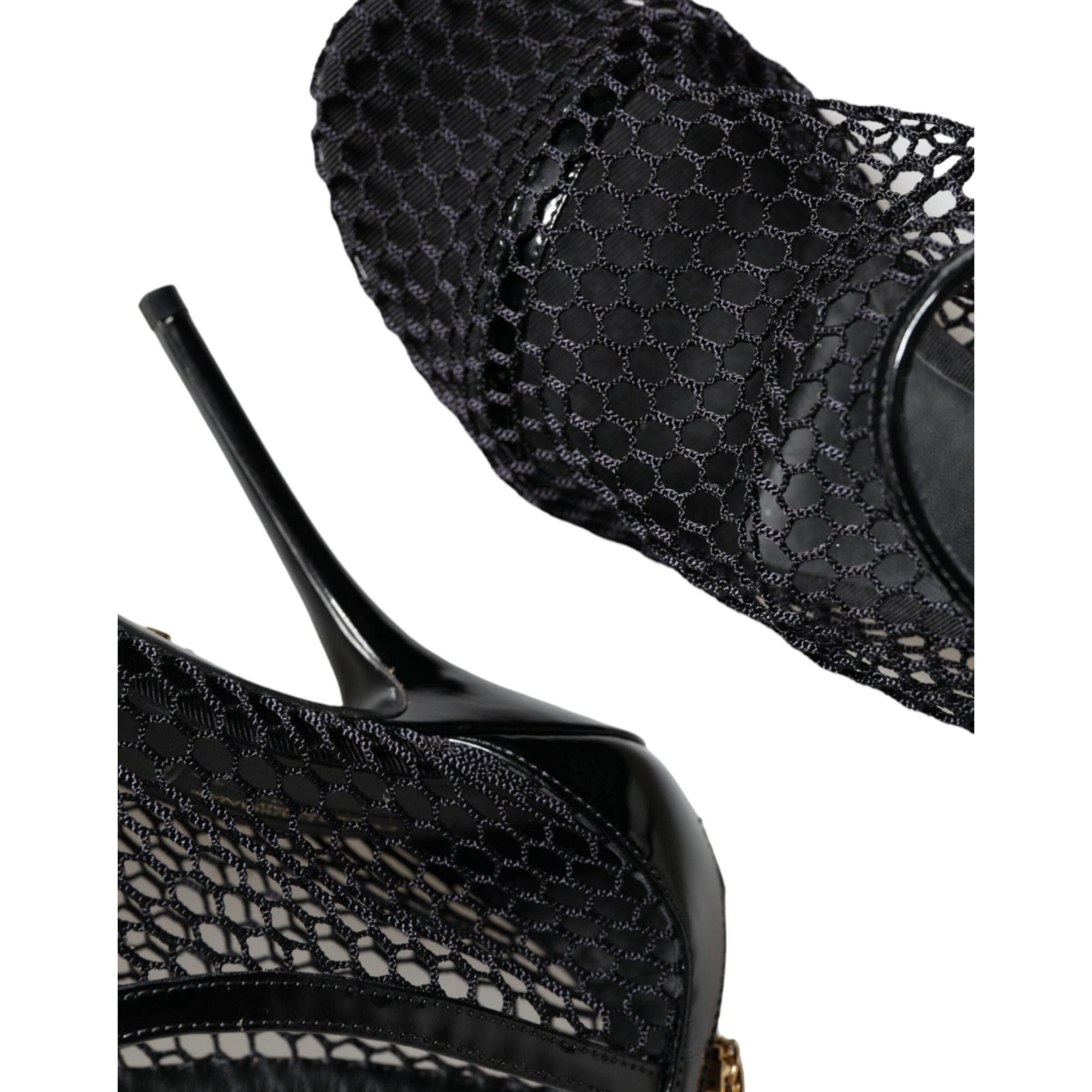 Dolce &amp; Gabbana Black Mesh Leather Heels Keira Sandals Shoes