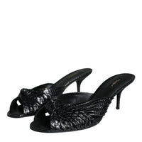 Dolce & Gabbana Black Leather Heels Slides Sandals Shoes