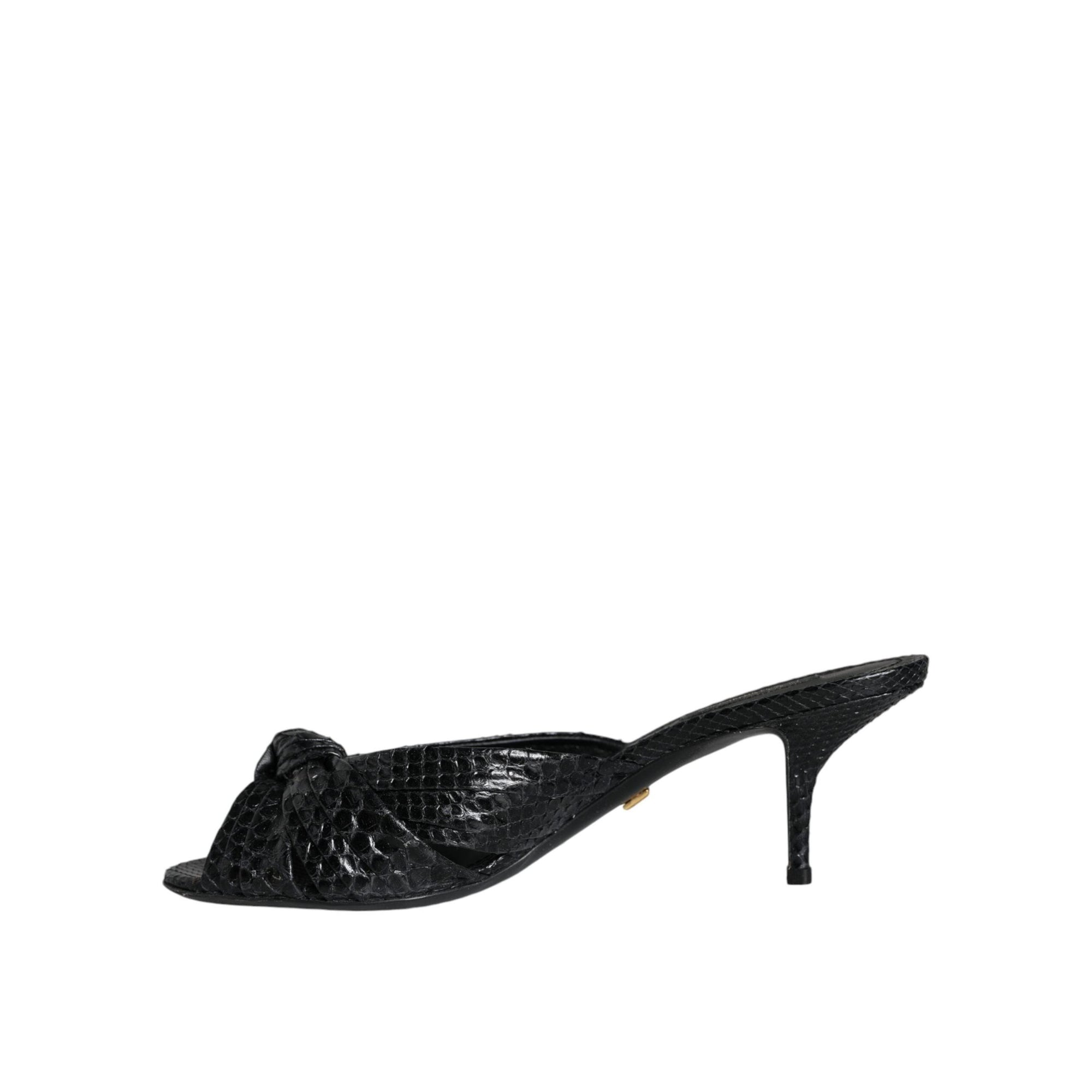 Dolce &amp; Gabbana Black Leather Heels Slides Sandals Shoes