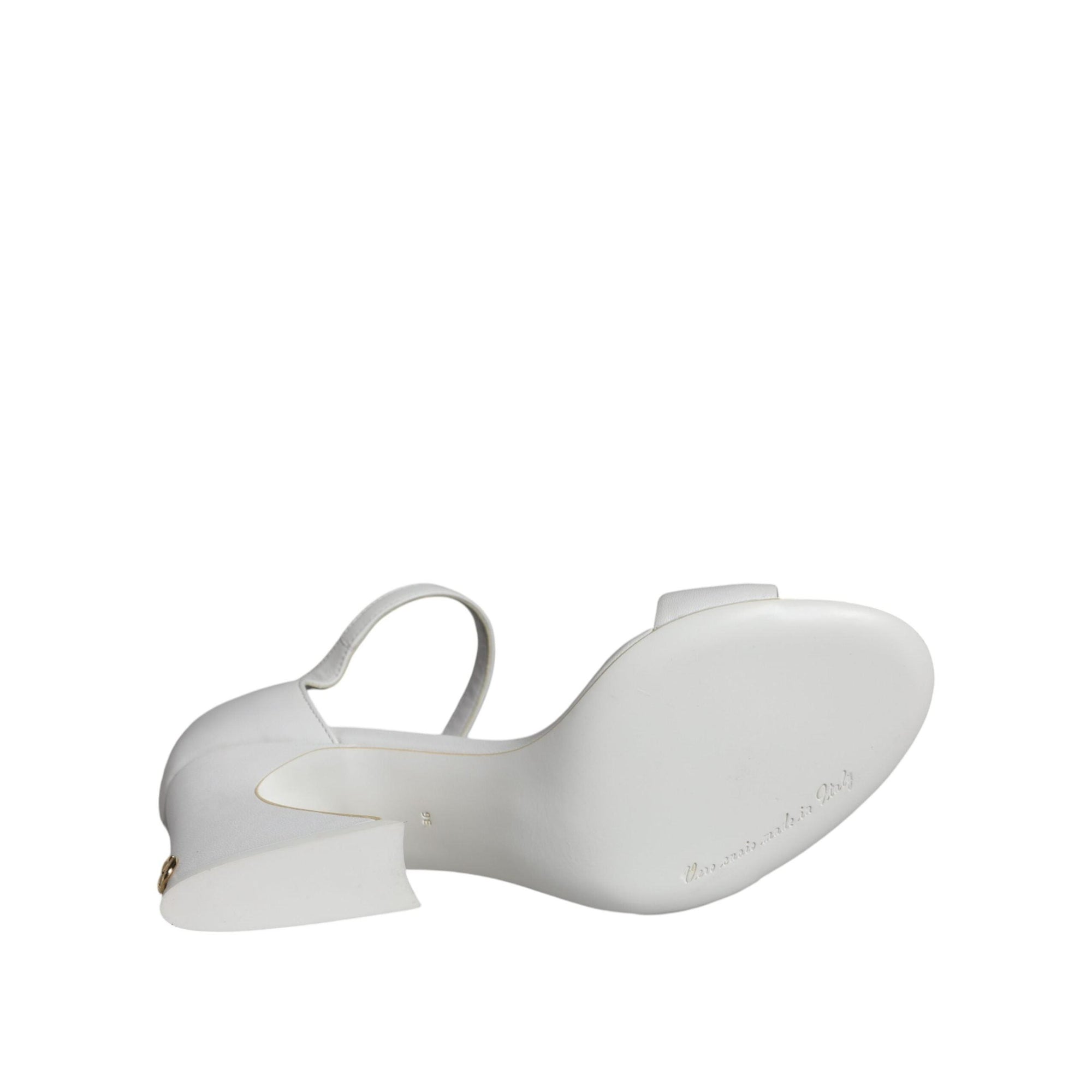 Dolce &amp; Gabbana White Leather Heels Keira Sandals Shoes