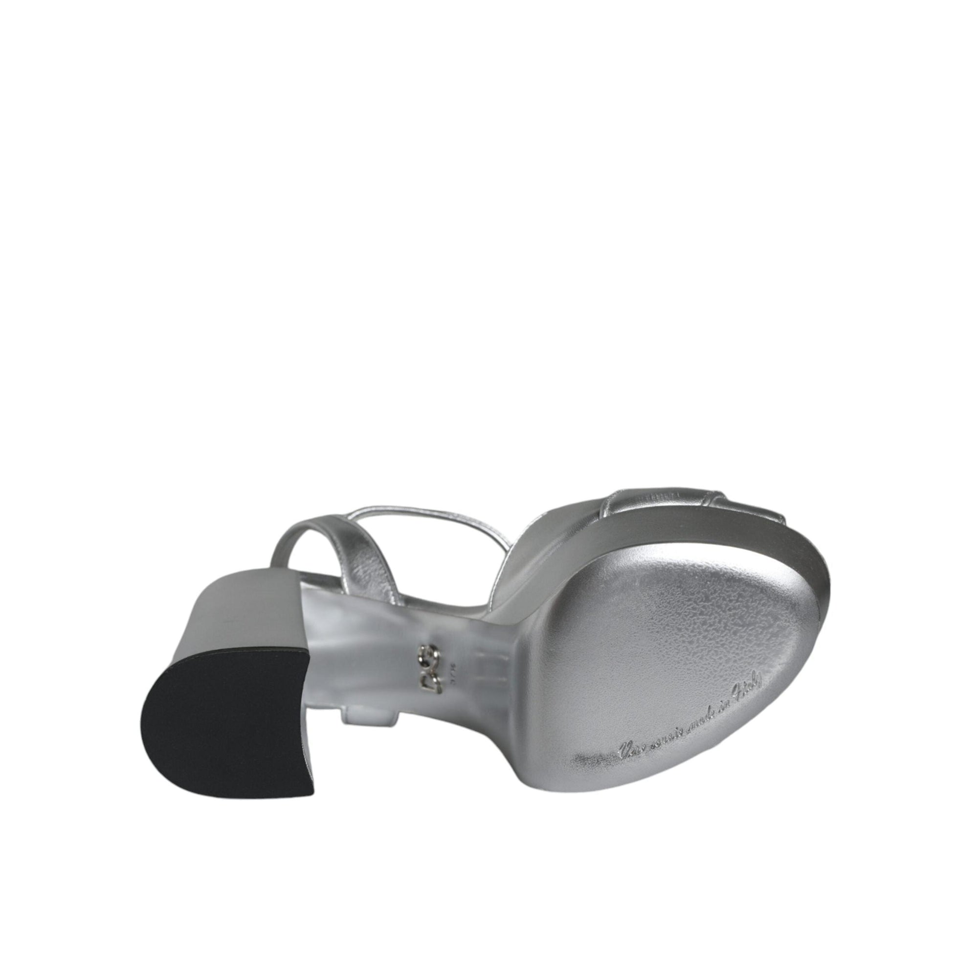 Dolce &amp; Gabbana Silver Leather Platform Logo Keira Sandals Shoes