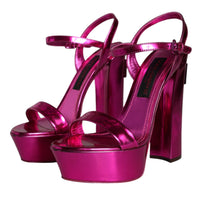 Dolce & Gabbana Fuchsia Leather Platform Logo Keira Sandals Shoes