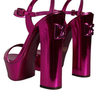 Dolce & Gabbana Fuchsia Leather Platform Logo Keira Sandals Shoes